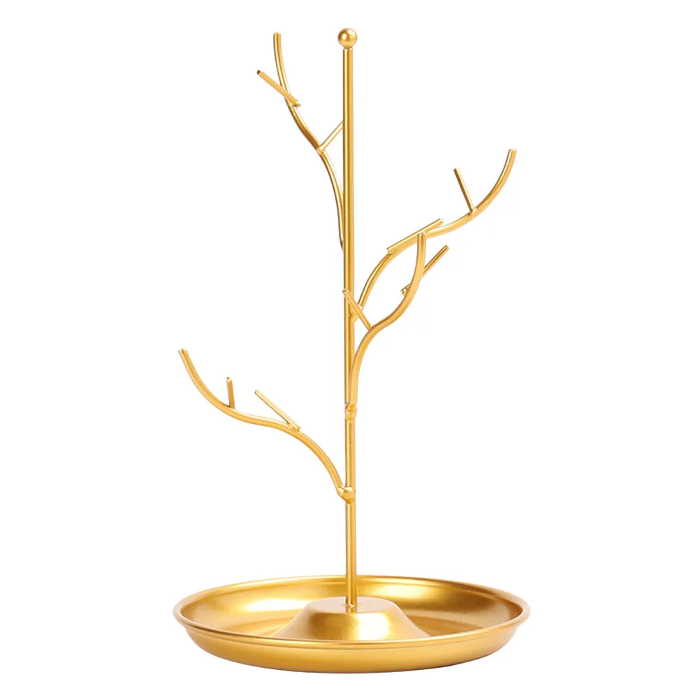 

Iron Jewelry Display Stand Tree Shape Golden Finish Necklace Bracelet Ring Holder Desktop Ornament Living Room Bedroom Gift