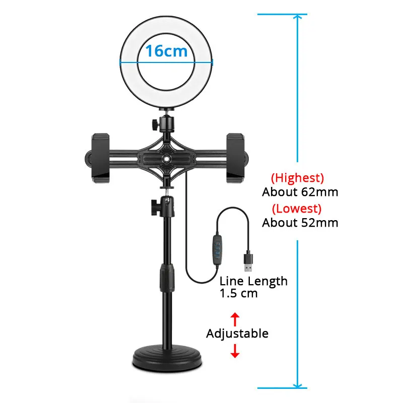 Anillo de luz LED para Selfie, lámpara regulable para fotografía, vídeo, soporte para teléfono, luz de relleno, transmisión