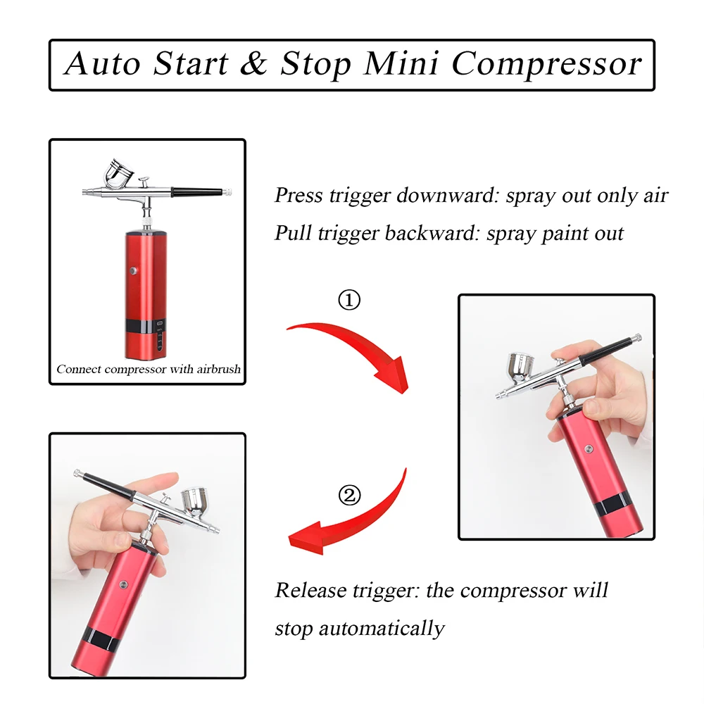 TM80S-C Kit compressore aerografo senza fili per trucco Arte Vernice Unghie Bellezza Decorazione torta Tatuaggi Modello Artista