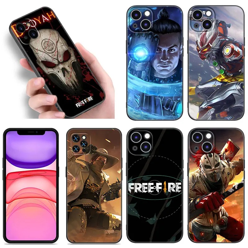 Free Fire Game Phone Case For Apple iPhone 12 13 Mini 11 14 15 Pro Max 7 8 Plus X XR XS SE 2020 2022 Black Silicone Case