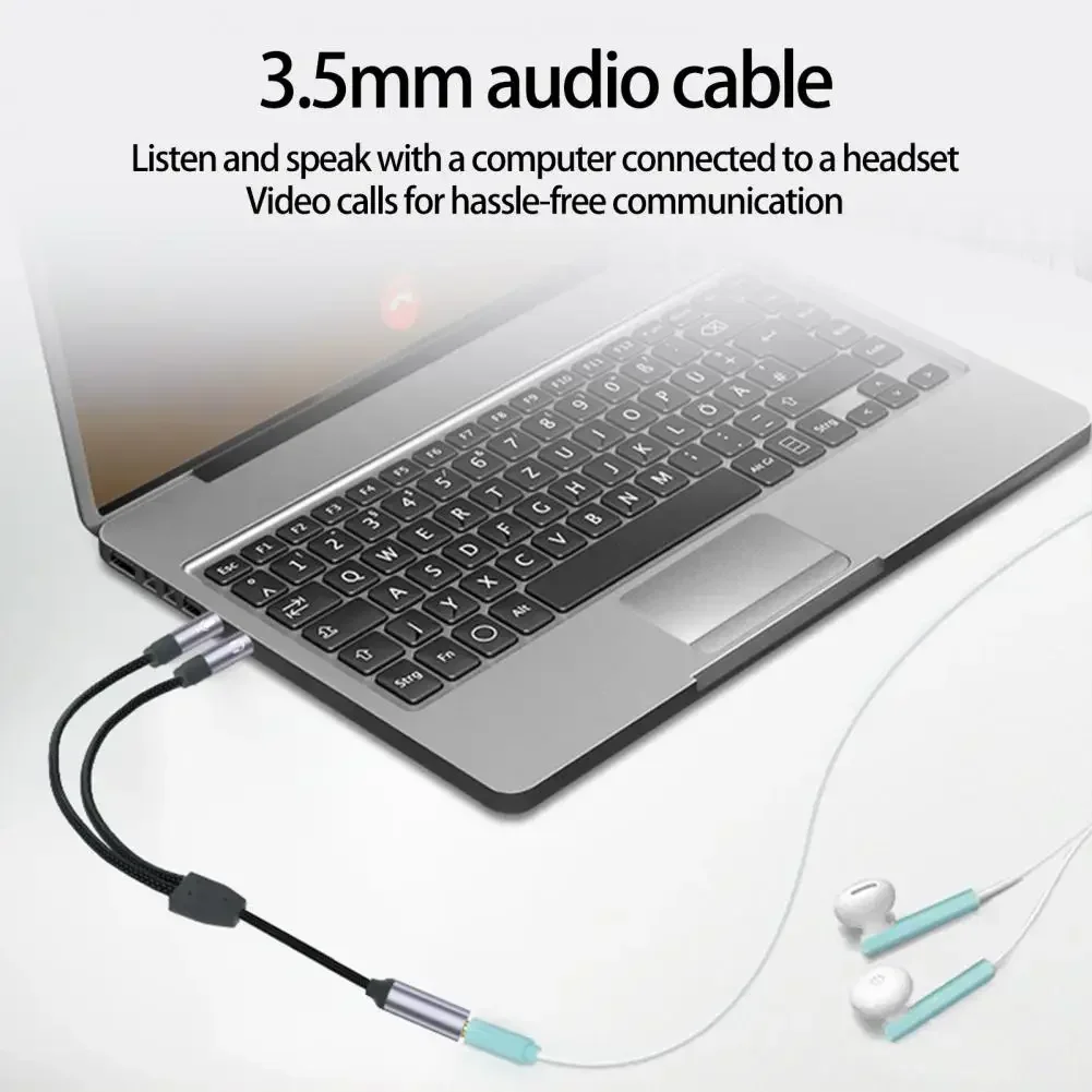 Headphone Splitter 2 in 1 Nylon-Braided Dual 3.5mm Male Microphone Audio to 3.5mm Female Adapter Cable Computer Accessories