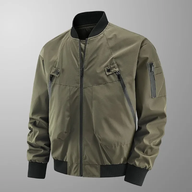 

Мужская осенняя спортивная ветровка на молнии с карманами, ветрозащитная непромокаемая верхняя одежда, куртка-бомбер, повседневная легкая куртка