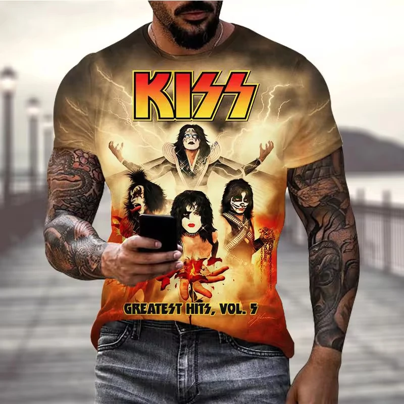 New Fashion Rock Band Kiss 3D Print T-Shirts Summer Men Women Fun Short Sleeve T Shirt Oversized Harajuku Tees Tops Kid Clothing