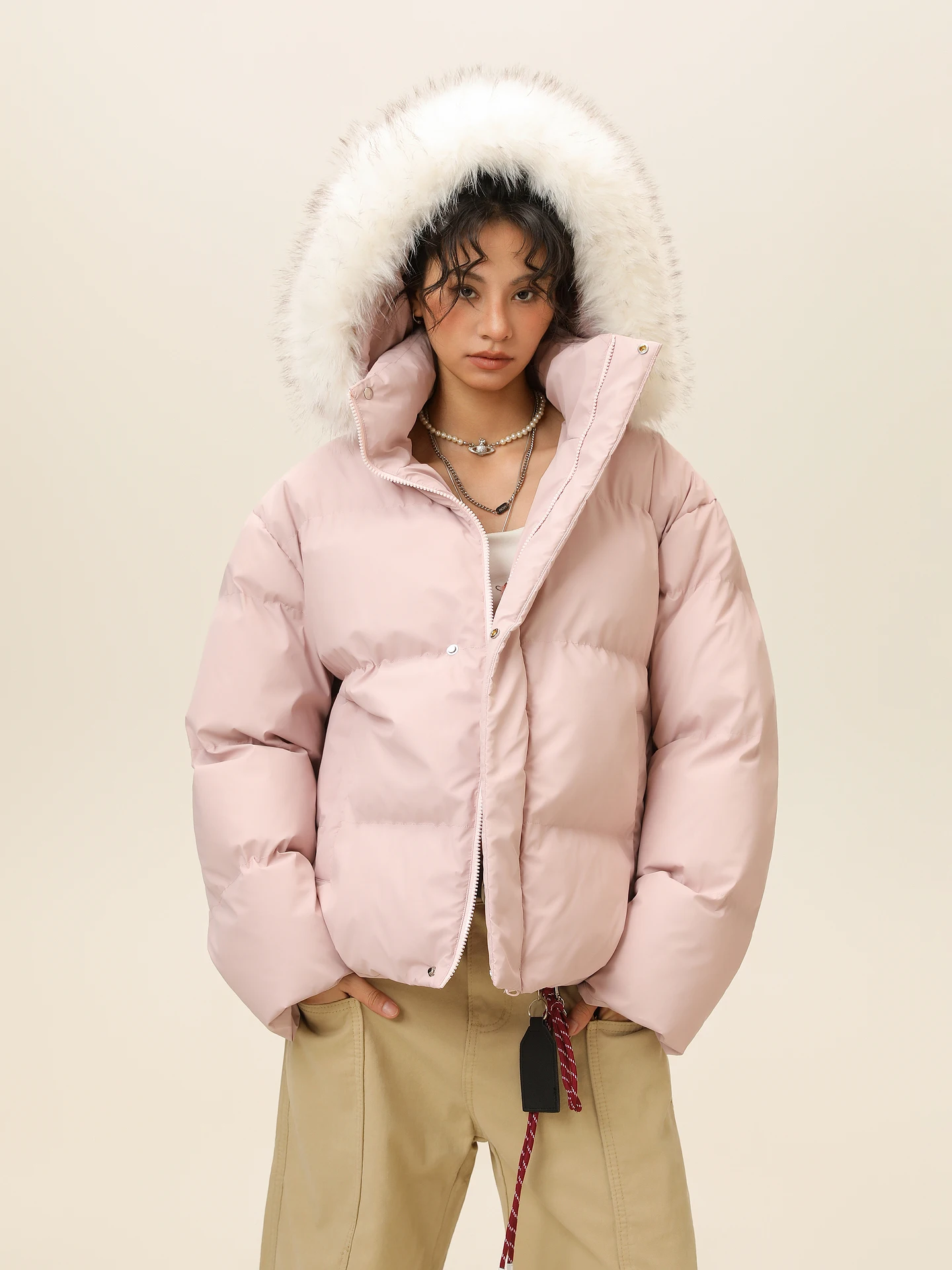 

Thiened Cotton Jaet with Hood And Fur Collar for Men And Women Retro Sli Winter Coat ex Warm Versatile Cotton Clo...