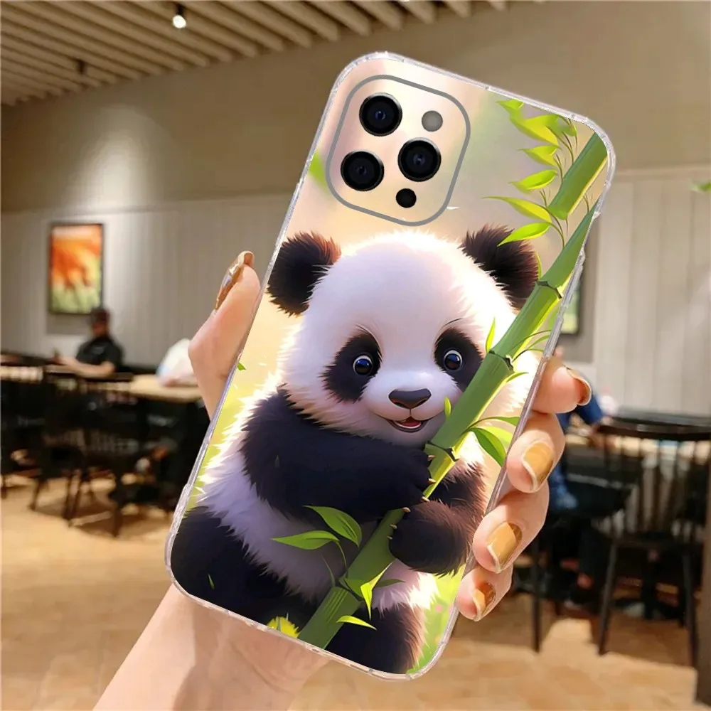 Fubao Panda Cartoon Animal Phone Case For iPhone 15,14,13,12,11 Plus,Pro,Max,XR,XS,X,7,8 Plus,SE,Mini Transparent Soft Cover