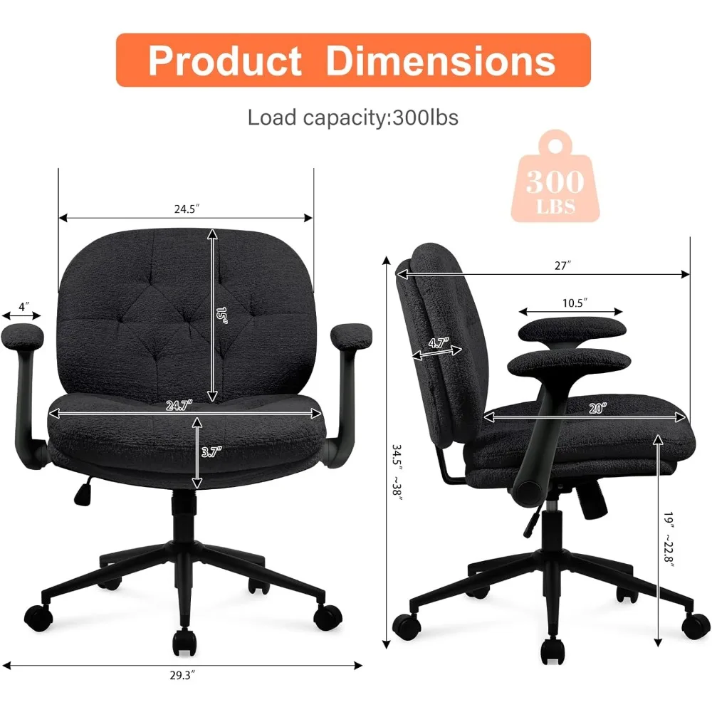 chaise croisée avec accoudoirs rabattables, chaise de bureau à pieds croisés avec roulettes, chaise pivotante confortable avec siège large pour bureau à domicile