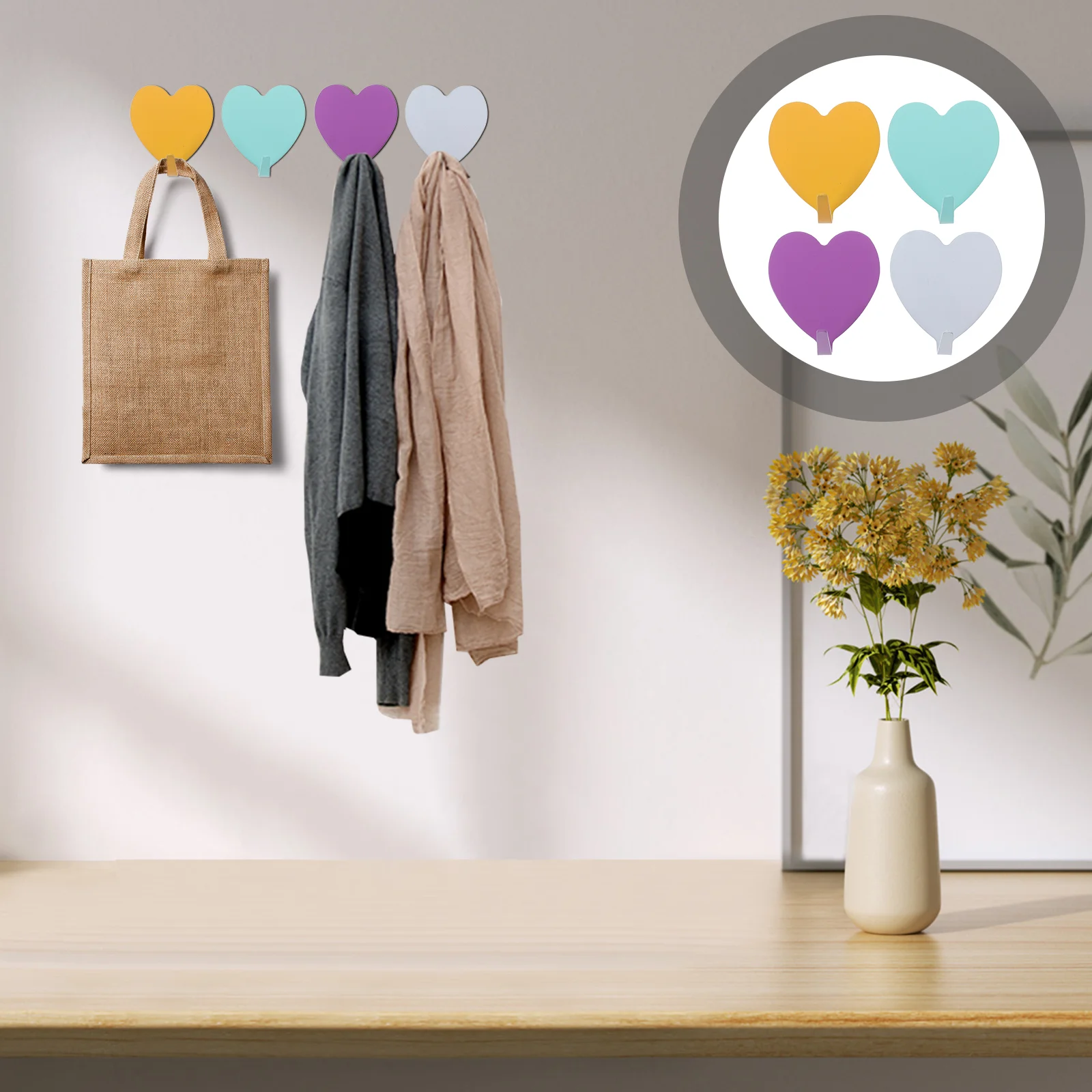 

Strong Adhesive Heart Shape Hooks Wall Mounted Metal Coat Hangers for Bedroom Bathroom Kitchen Modern Design for Bedroom