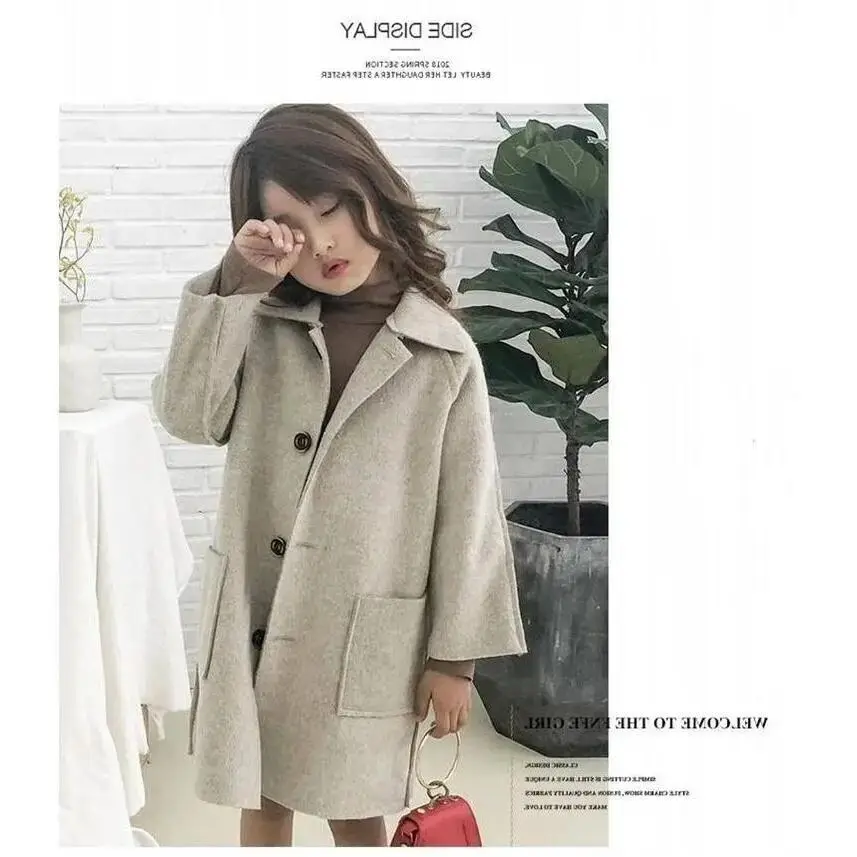 Girls Warm Woolen Coat Winter Girls Thicken Tweed Outerwear Big Kids Long Overcoat Autumn Fashion Loose Fitting Jackets