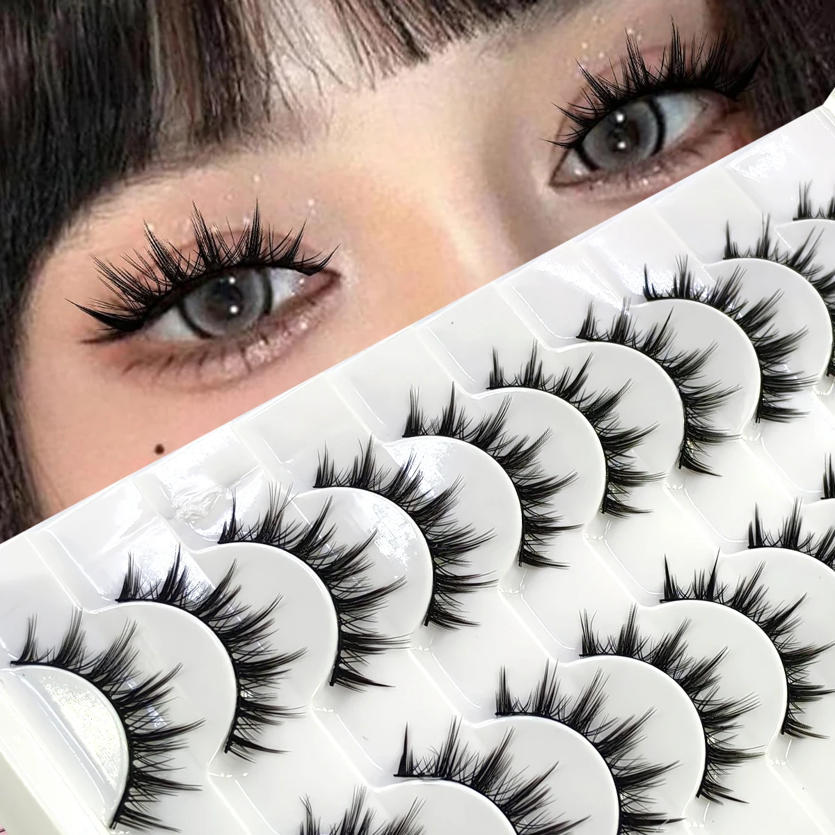 10 Pairs Manga False Eye Lashes 3D Mink Eyelashes Natural  Soft Invisible Eyelash Wispy Makeup Faux Cils Make Up Beauty Tools