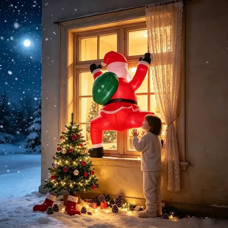 1.9m Inflatable Santa Claus Christmas Decoration Outdoor Garden Yard Party Light Up Air Blow Figure With Gift Bag Holiday