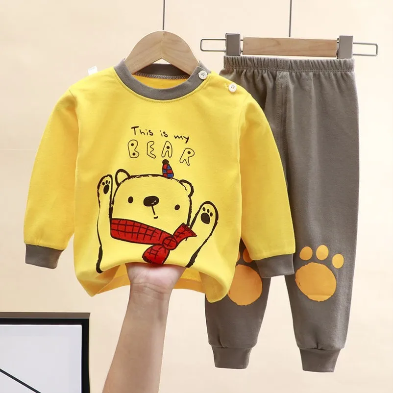 Cute Bear Kids Clothes Autumn Home Clothing Set Cartoon Pattern Casual 2piece Set Inner Wear Todder Costume Pajamas Outfits