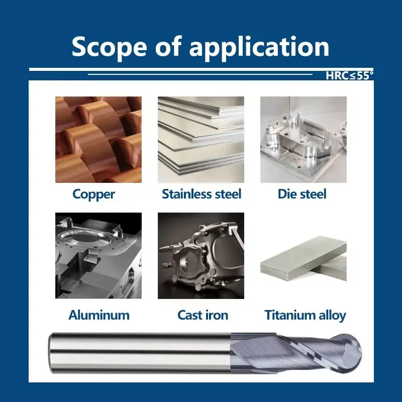 XCAN Milling Bit Ball Nose End Mill 2 Flute R0.5-R6.0 Carbide Milling Cutter HRC 45 CNC Mesin Milling Tools Router Bit