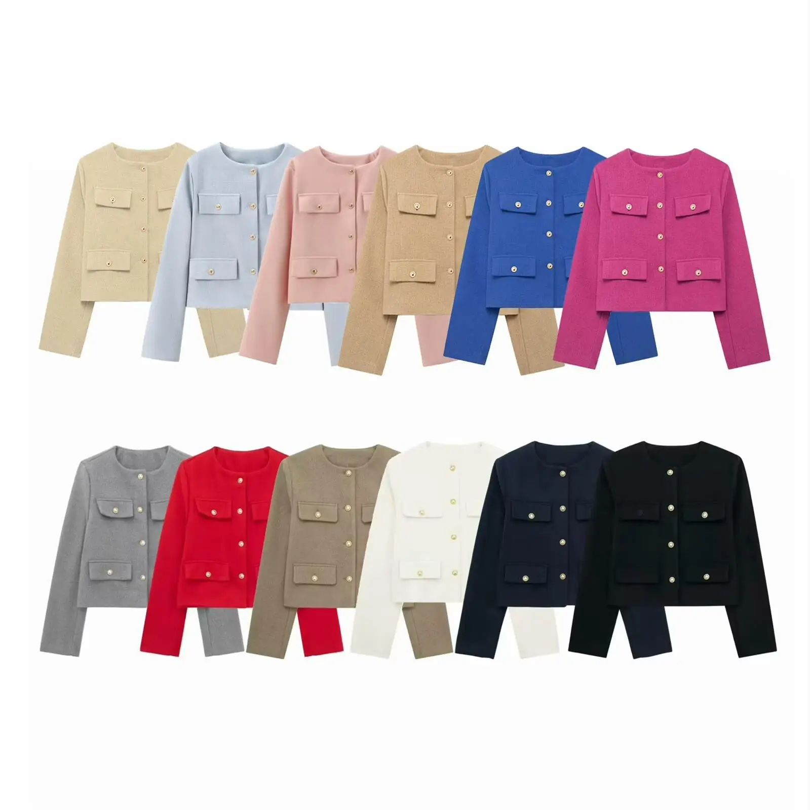 

Fashion Button up Short Suit Jacket Luxury Shine Polyester Women's Loose Fit Long Sleeve Short Coat Single Piece Spring 2026