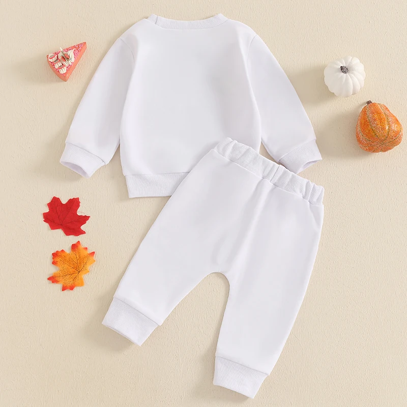 Toddler Boy Halloween Outfits Ghost Print Long Sleeve Sweatshirt with Solid Color Elastic Waist Pants 2Pcs Set