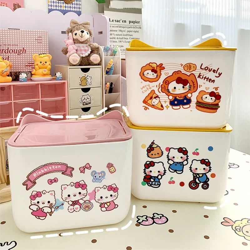 Sanrio Kawaii Hello Kitty Desktop Trash Can Kuromi Cinnamoroll Anime Cartoon Sweet Office Dormitory Mini Wastebasket with Cover