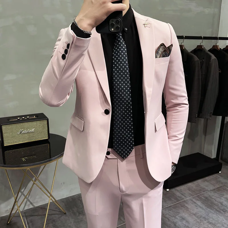 Terno casual estilo coreano para homens, jaqueta para noivo e casamento, 142