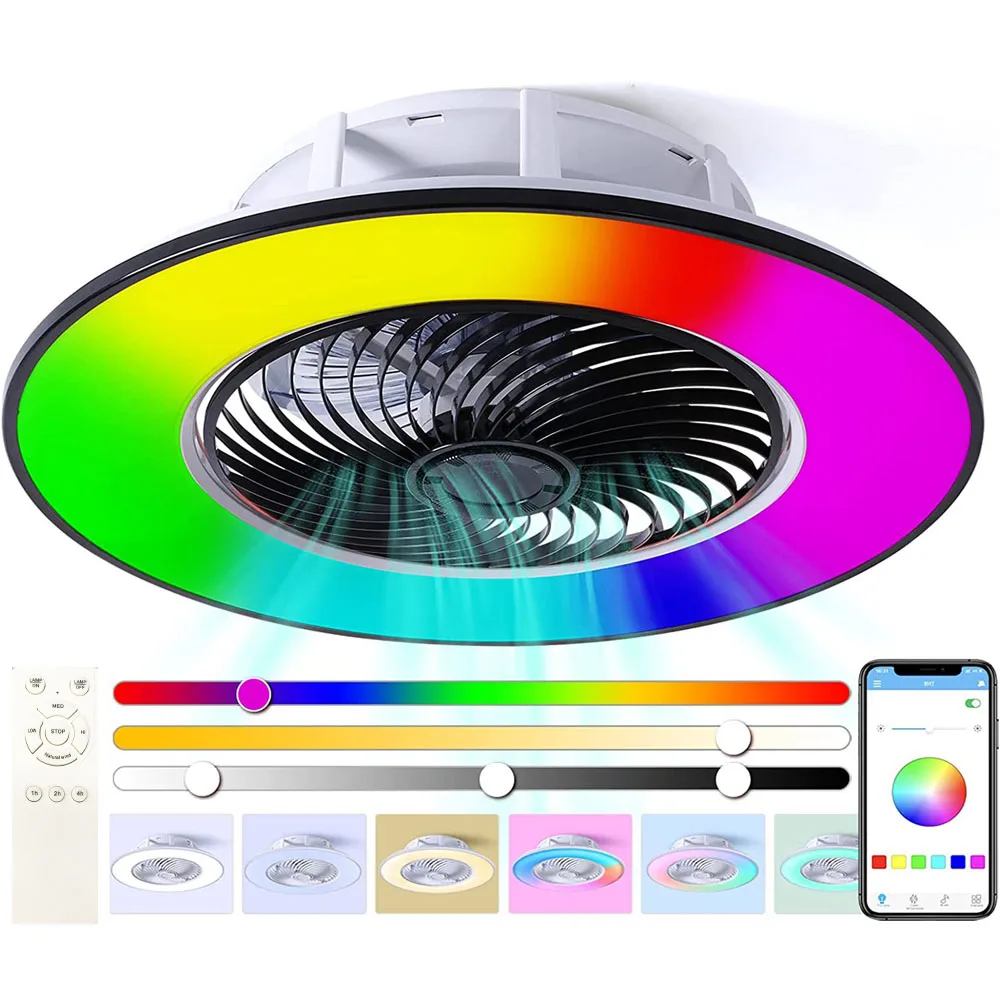 Ceiling Fan With LED Light Remote Control Chandelier Sealing Fan 6 Speed RGB Lamp Bluetooth Speaker For Home Room Decoration