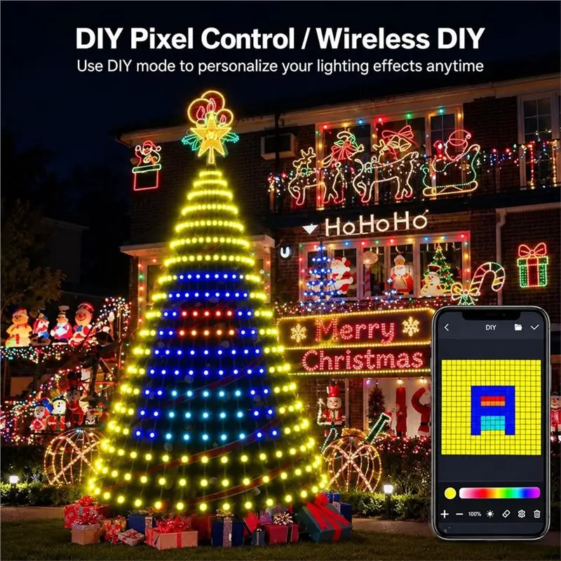 A36T-Smart Christmas Tree Lights Controllable Via Phone App 400 Addressable Leds USB String DIY Color Xmas Tree Lights 1.8M