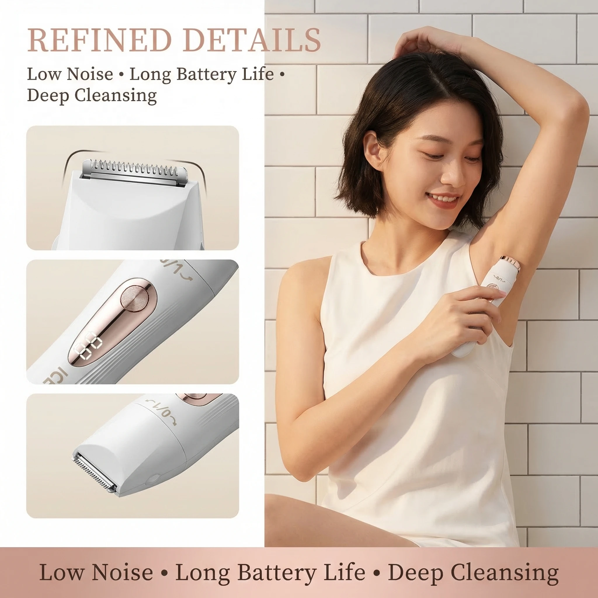 Women 3 in 1 Shaver USB Charging Intelligent LCD Display Home Underarm Hair Removal Device Facial Eyebrow Nose Trimmer