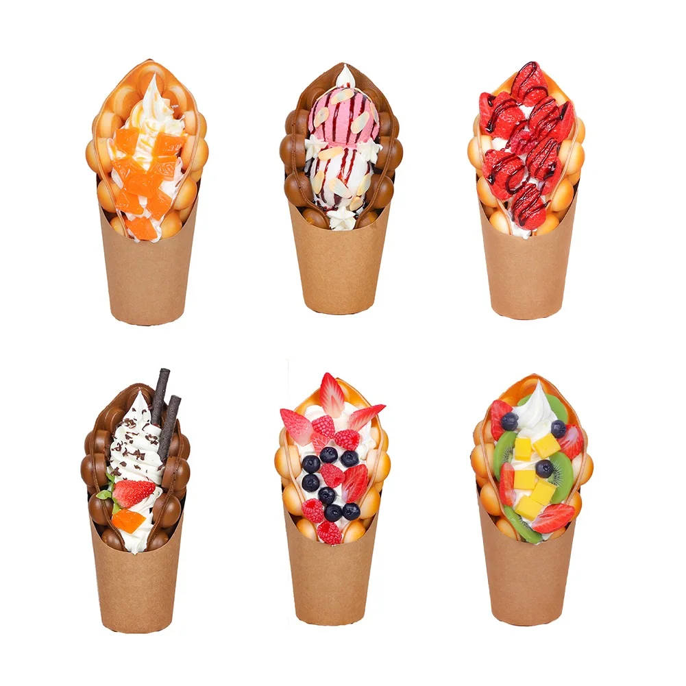 Simulation Egg Waffles Ice Cream Model Sample Dessert Fake PU Bubble Waffle Food Fruit Chocolate Fruit Ice Cream Decoration