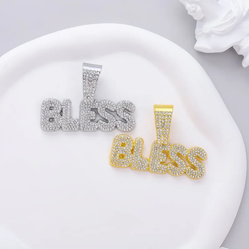 Hip Hop Alloy Letter Blessing English Long Necklace Niche Street Chain Accessories Large Letter BLESS Pendant