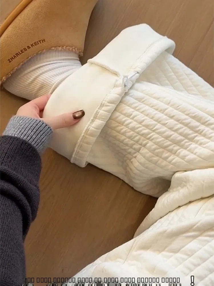 

Женские брюки с высокой талией и широкими штанинами, свободные, на флисовой подкладке, удобные, хлопковые, зимние, новые, повседневные, прямого кроя