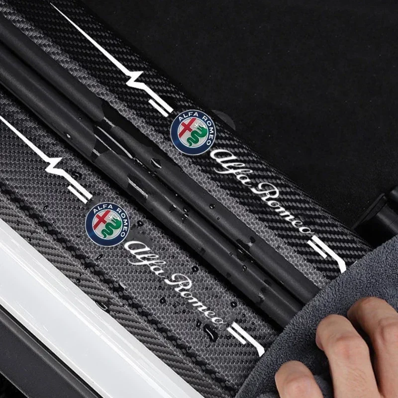 Car Door Sill Protector Sticker for Alfa Romeo Giulia 159 147 156 4C Stelvio Giulietta Mito Carbon Fiber Rear Tail Bumper Decals