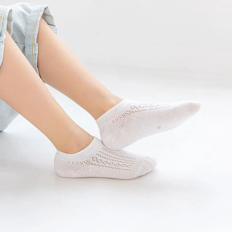 Children's boat socks, summer ultra-thin hollow mesh cotton socks, boys and girls, light mouth solid color baby anti slip invisi