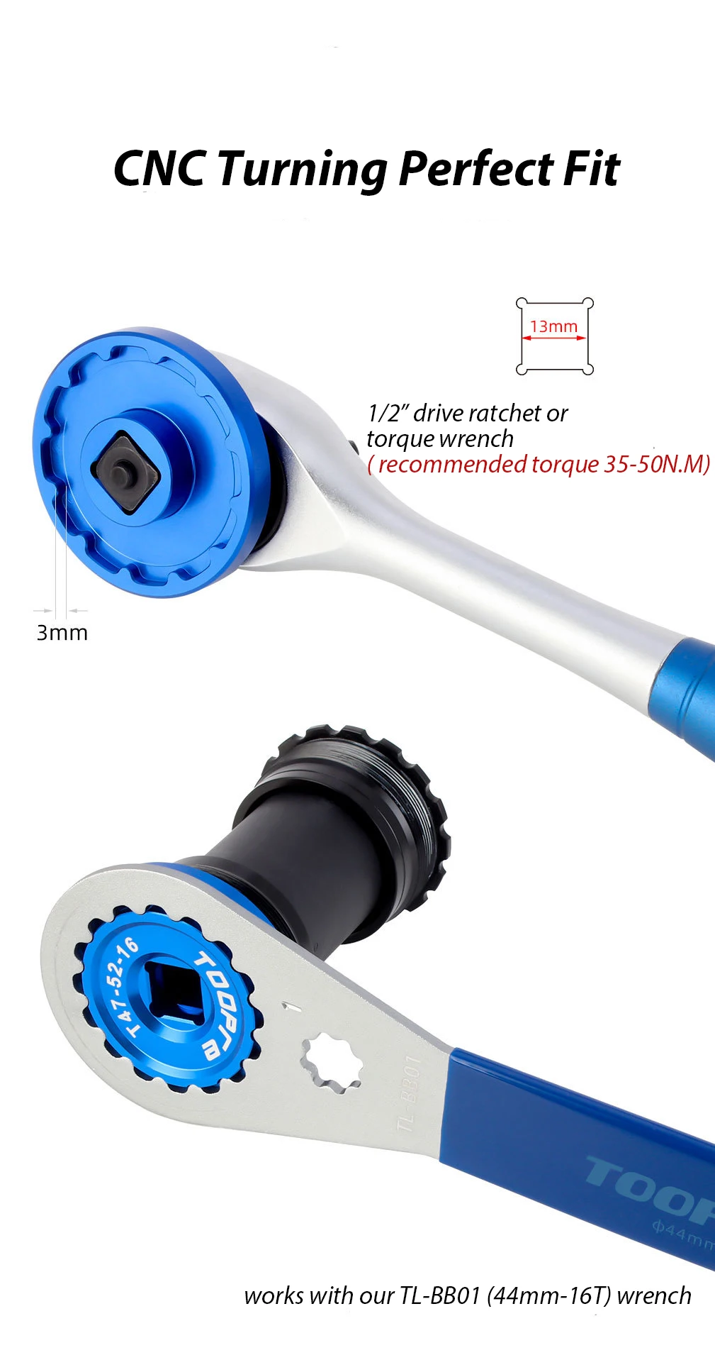 Toopre Fahrrad 12-Nut 16-Nut BB Tretlager Aus- und Einbauwerkzeug Hülse T45 T47 – Detail 9