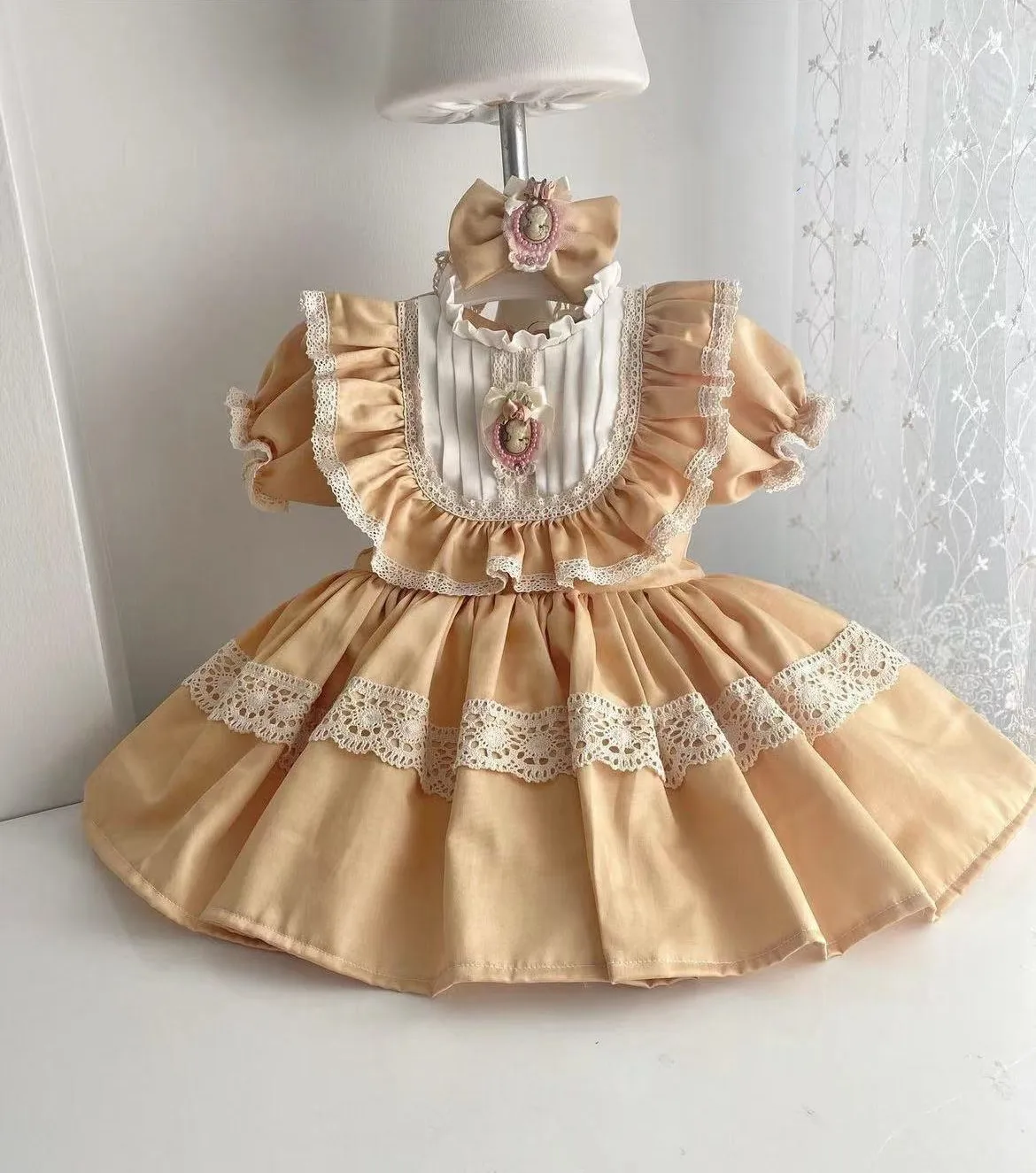 

0-12Y Baby Girl Summer Yellow Turkish Vintage Princess Yellow Dress for Birthday Holiday Easter Photography Eid