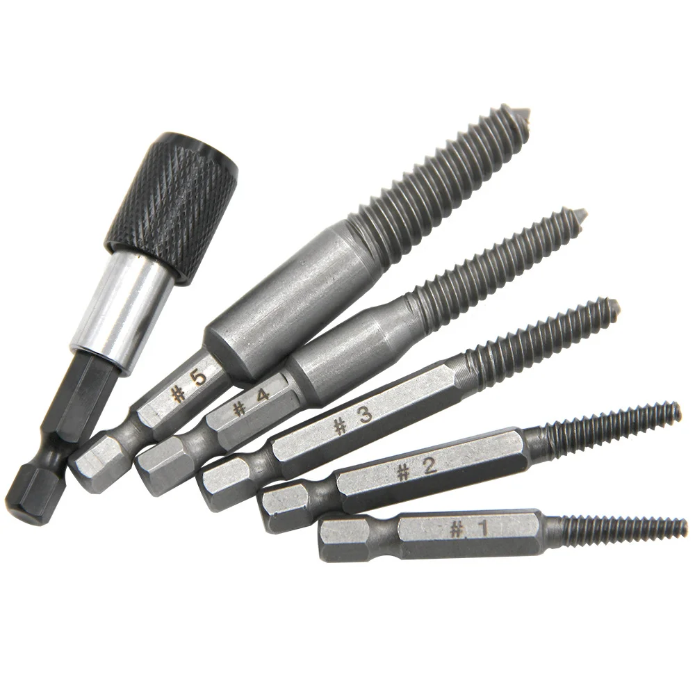 6pc Hexagonal Handle Broken Head Screw Extractor 60mm Black Quick Release Electric Hexagonal Broken Thread Removal Tool Set