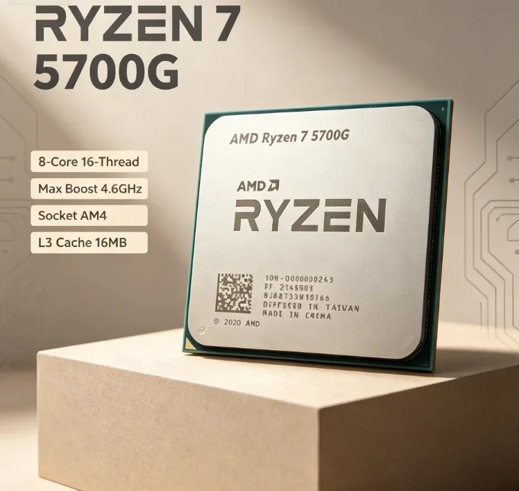 Socket AM4 AMD Ryzen 7 5700G CPU R7 5700G 8 Core 16 Thread 4.6GHz 16MB L3 Cache Processor 100 Percent New Without Package