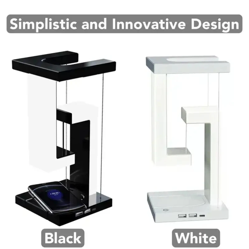 LED Suspended Anti-gravity Night Light with 10W WirelessCharger,Bedroom Bedside Home Creative Design LED Levitating Table Lamp