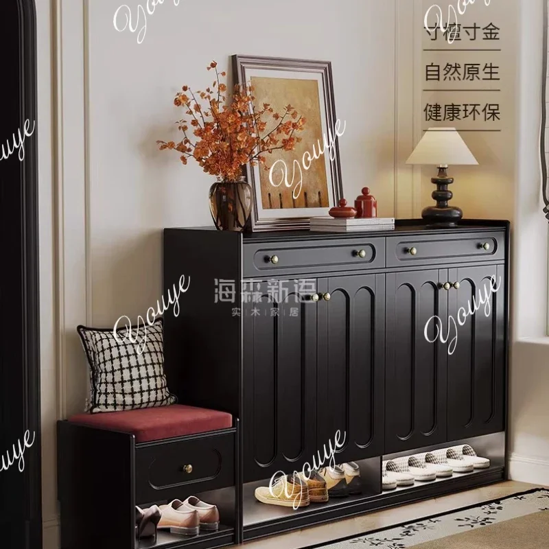 A-XM Retro Style Solid Wood Shoe Cabinet, Entrance Door, Household Door, Porch Cabinet, Shoe Rack Integrated With Wall Storage