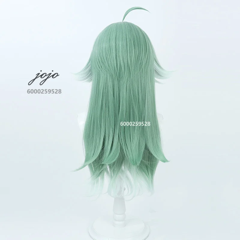 Honkai Wig Cosplay Rail Huo Huo, topi Wig Halloween Natal sintetik tahan panas panjang Medium hijau muda untuk wanita