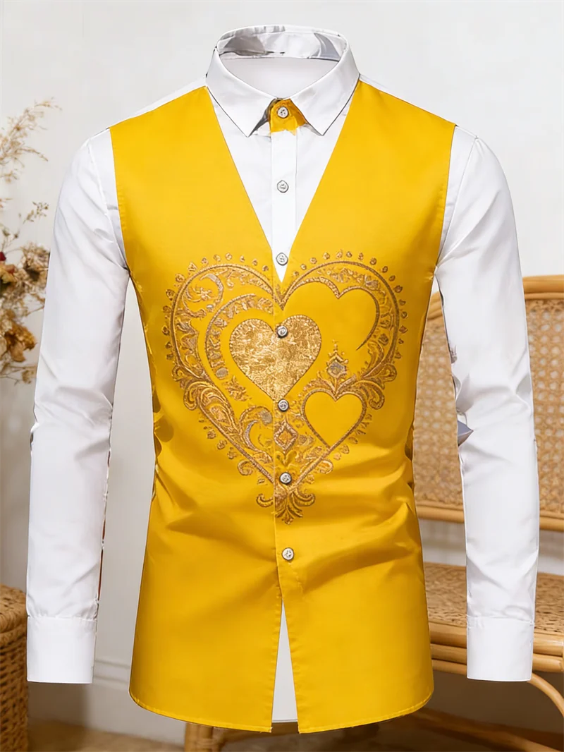 New men's 11 Color 3D Heart Printed Shirt With high-quality Patterns  Casual And Fashionable Long Sleeved Lapel Shirt