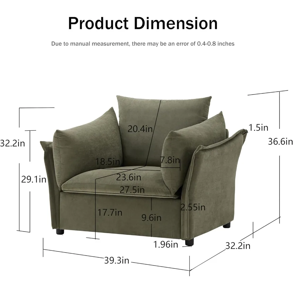 Chenille Oversized Accent Chair, Modern Armchair Single Sofa Lounge Chair,40'' Wide, 23.6