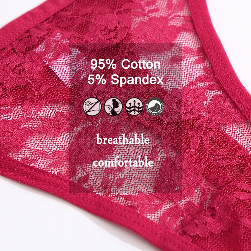 5PCS/Set Women's Underwear Lace Panties Floral Lingerie Woman Panties Sexy Thon… - Image 3