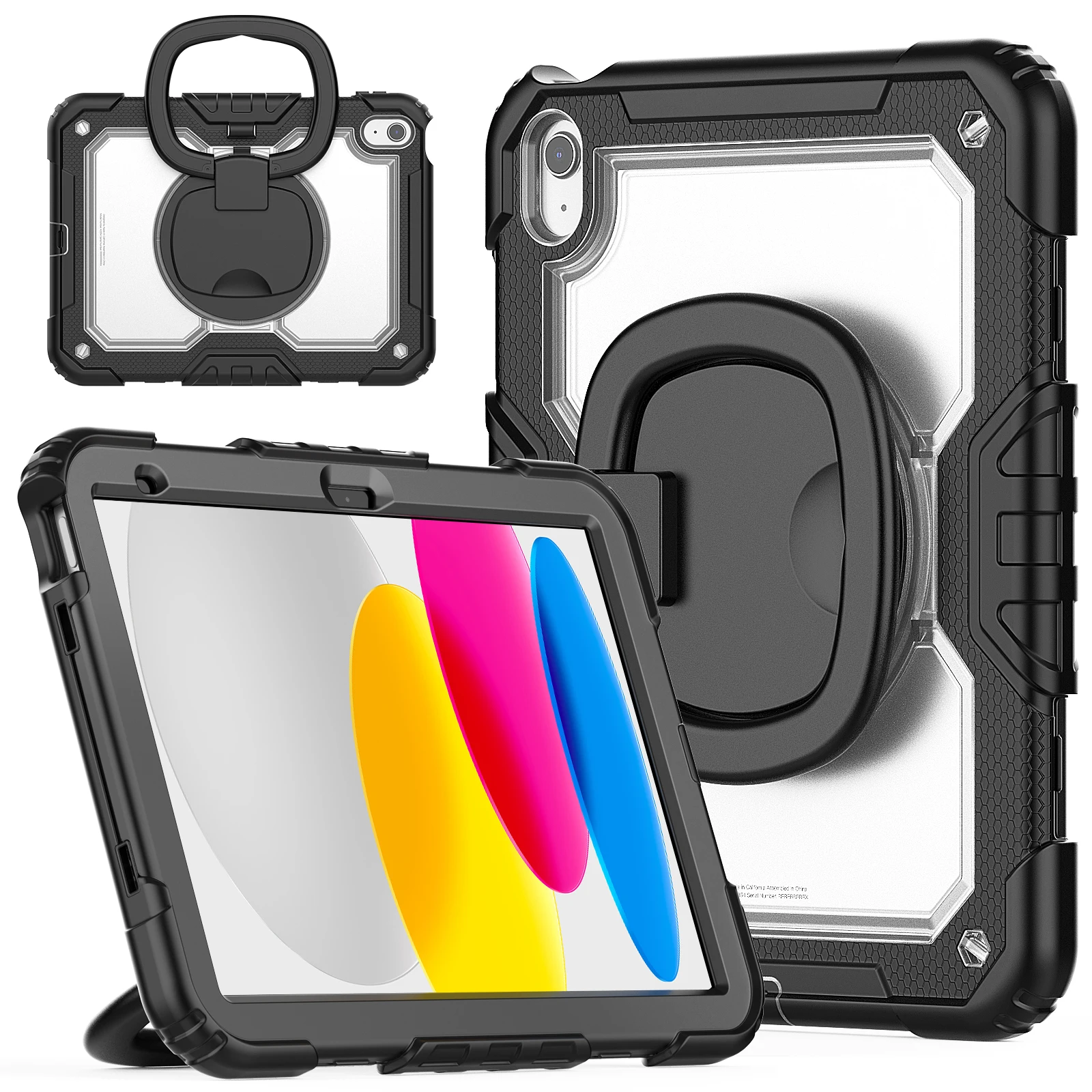 For iPad (2025) / iPad 10.9 (2022) Kickstand Case PC + Silicone Tablet Cover with Shoulder Strap