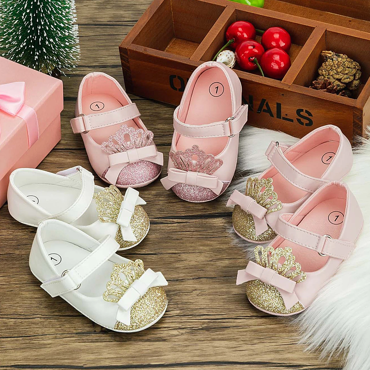 KIDSUN Baby Girl Shoes Cute Bowknot Desig Princess Dress Shoes Rubber Soft Sole Anti-slip Baby Girl Infant Crib Shoes Mary Jane