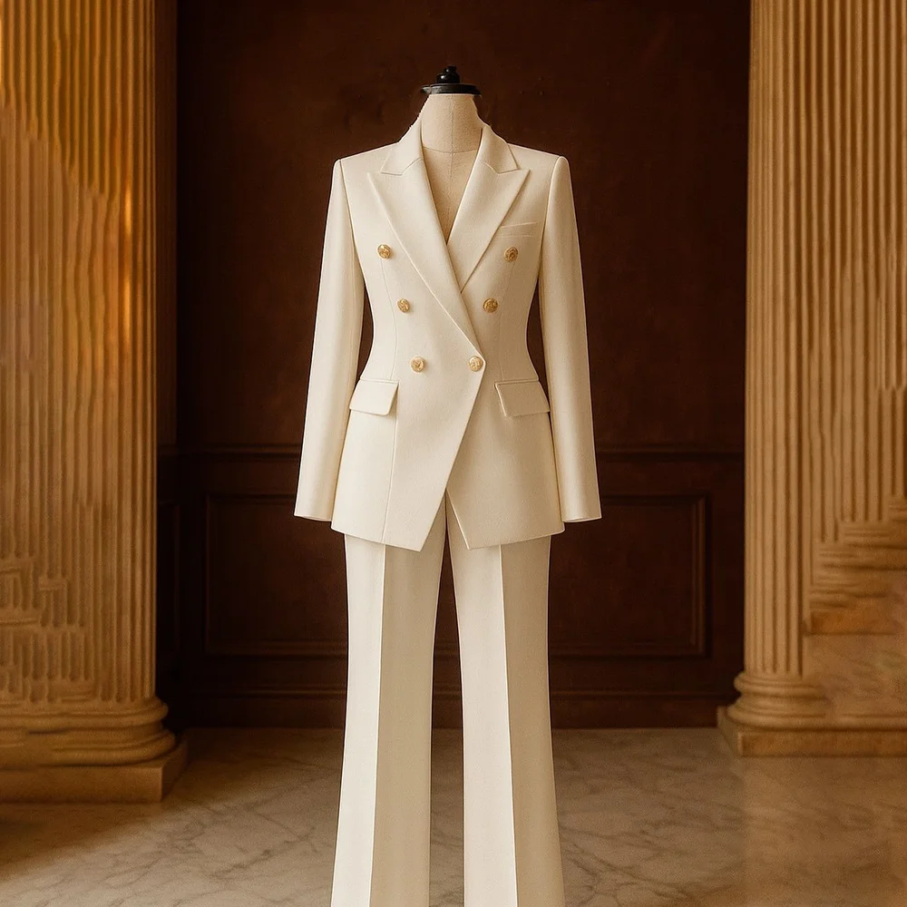 أنيقة مزدوجة الصدر مستقيم صالح السراويل مجموعات النساء 2 قطعة مجموعة الصيف سترة السراويل موضة بنطلون المرأة الزي