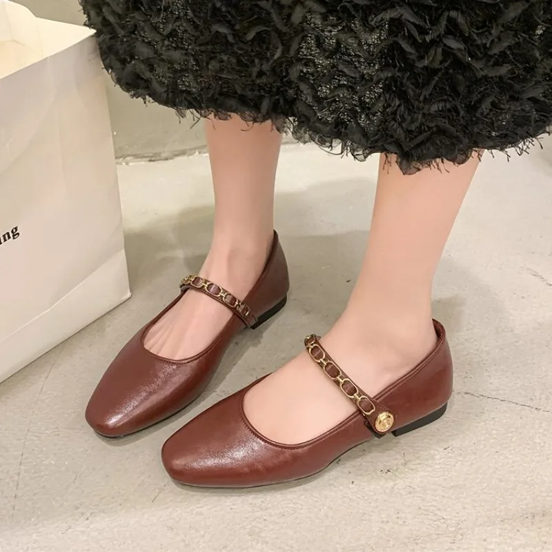 

2026 New Women's Low-heeled Single Shoes with Fashionable One-shoulder Buckle Design Sexy Square head Toe and Comfortable Shoes