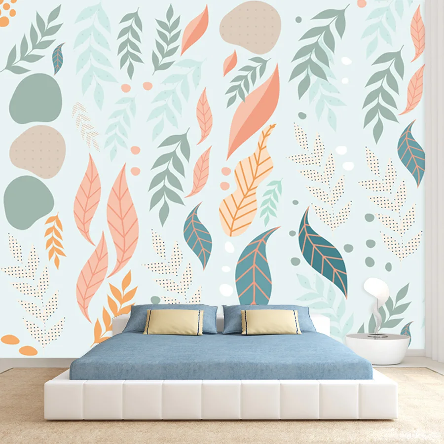 10+ Waterproof Custom Botanical Nature Leaves Design Walls Art Mural Floral Decor Photo Wallpaper for Bedroom Living Room Sofa