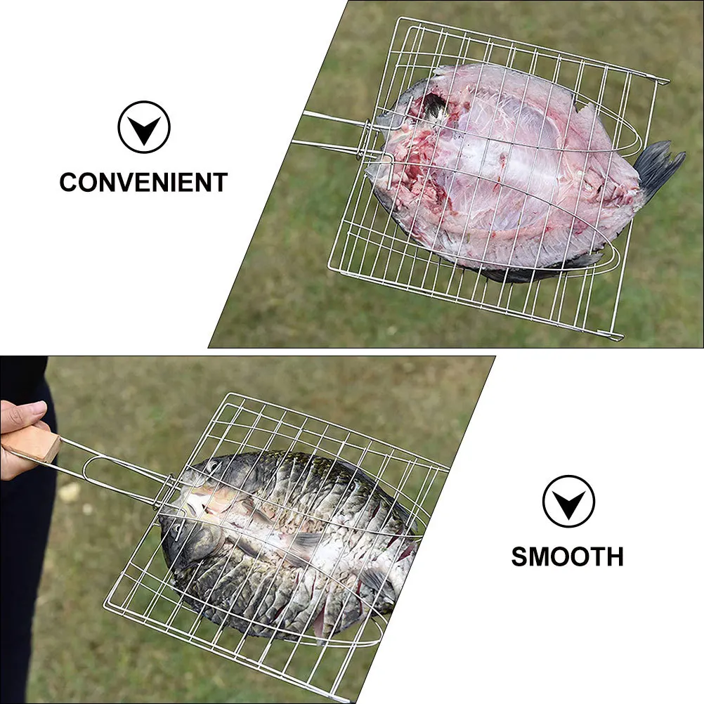 

2pcs Barbecue Grill Basket Fish Grilling Rack Anti-Scalding Handle Smooth Surface For Burgers Sausage Vegetables Iron