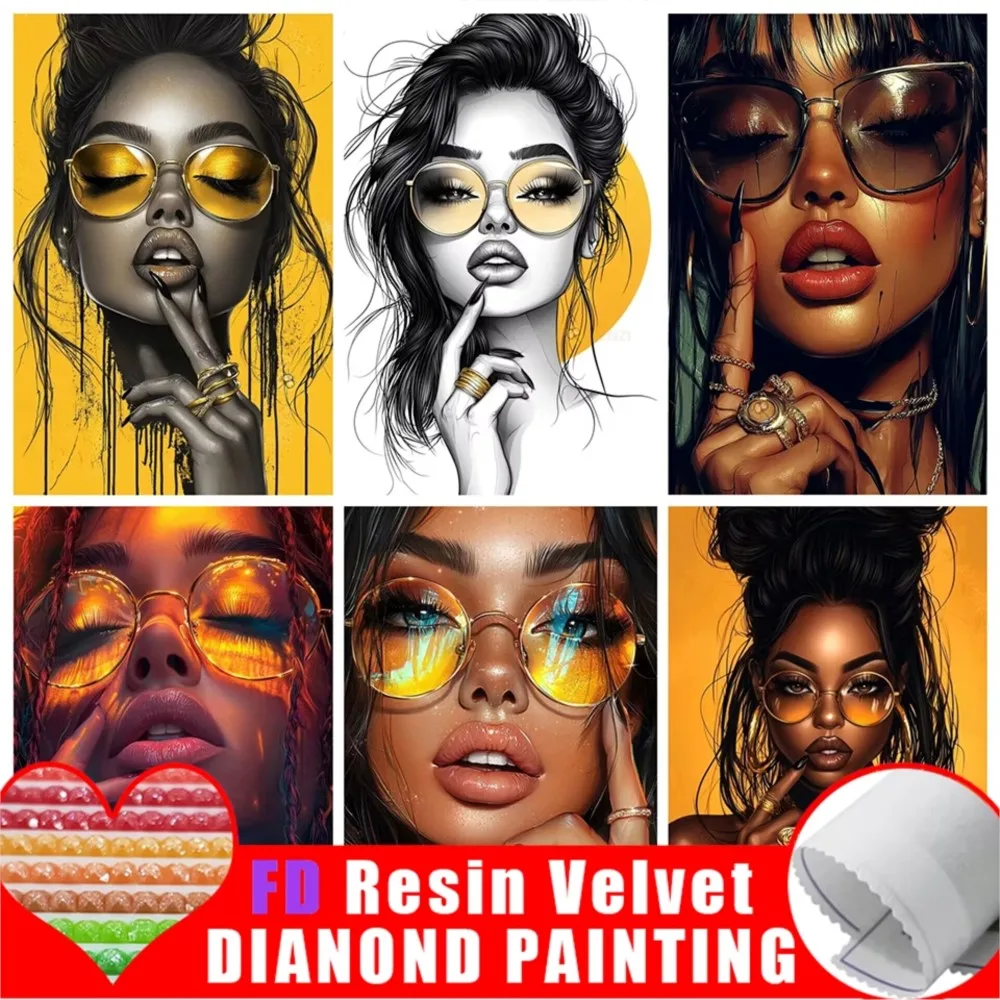 

FD Resin Diamond Painting Beautiful Woman With Glasses Diamond Mosaic Embroidery Full Square Rhinestones Cross Stitch Art ﻿