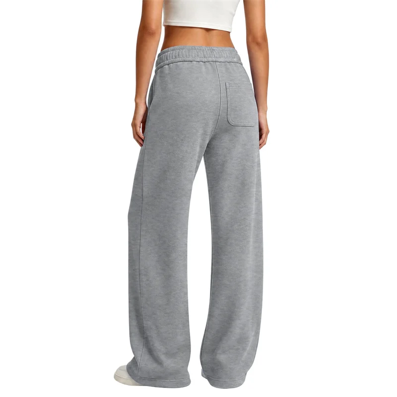 NEUE einfarbige Damen-Sweatpants, lässig und bequem, Damen-Hose mit Kordelzug, gerade geschnitten, lockere, lässige Hose mit Kordelzug, weites Bein – Detail 4