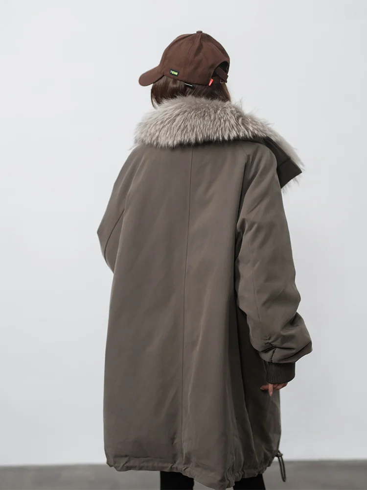 سترة نسائية شتوية غير رسمية طويلة من ريش الإوز معاطف بياقة من فراء الراكون الطبيعي سترات منتفخة معاطف خارجية #5