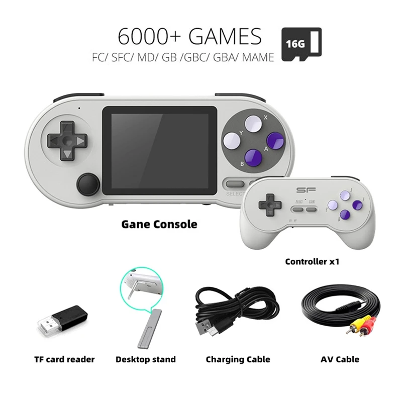 1Set SF2000 Handheld Game Console+Handle Built-In 6000 Games Mini 3 Inch Video Game Consoles Support AV Output