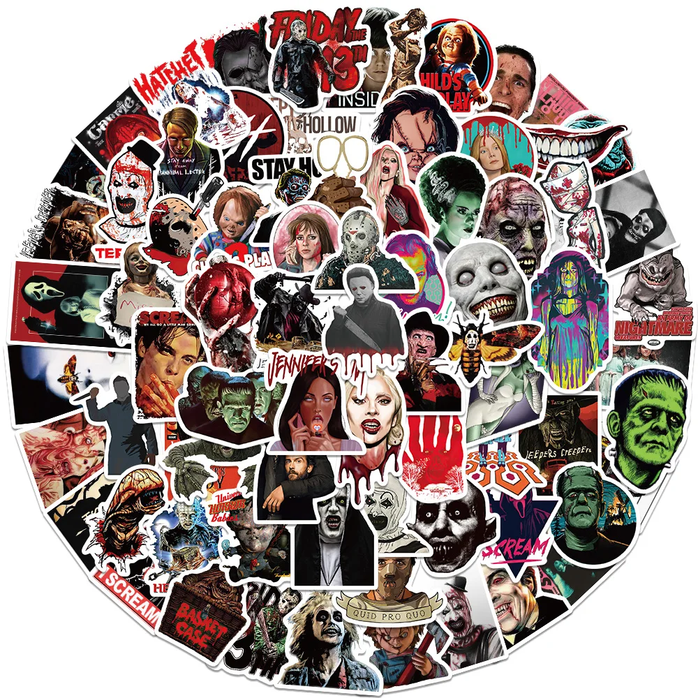 50/100pcs Mixed Horror Movie Thriller Character Stickers Car Guitar Luggage Suitcase Decals Sticker for Halloween Kids Toy