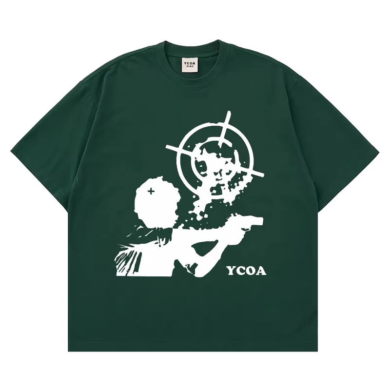 Men's T-Shirt Cotton Oversized Letter Gothic Summer Short Sleeve Tops Tees Korean Fashion Y2k Streetwear Vintage Unisex Clothing image 4